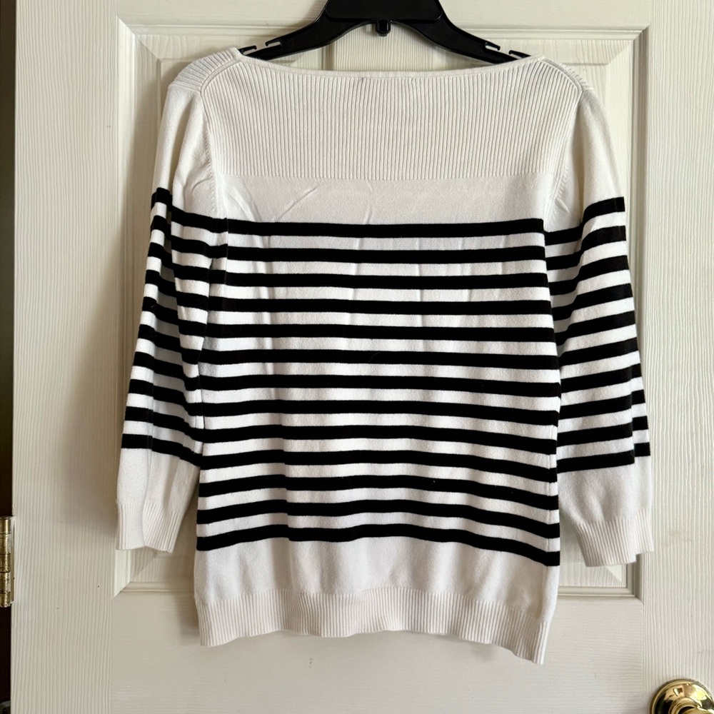 The Limited Black & Cream Striped Boatneck Sweater Size Large - Picture 8 of 8